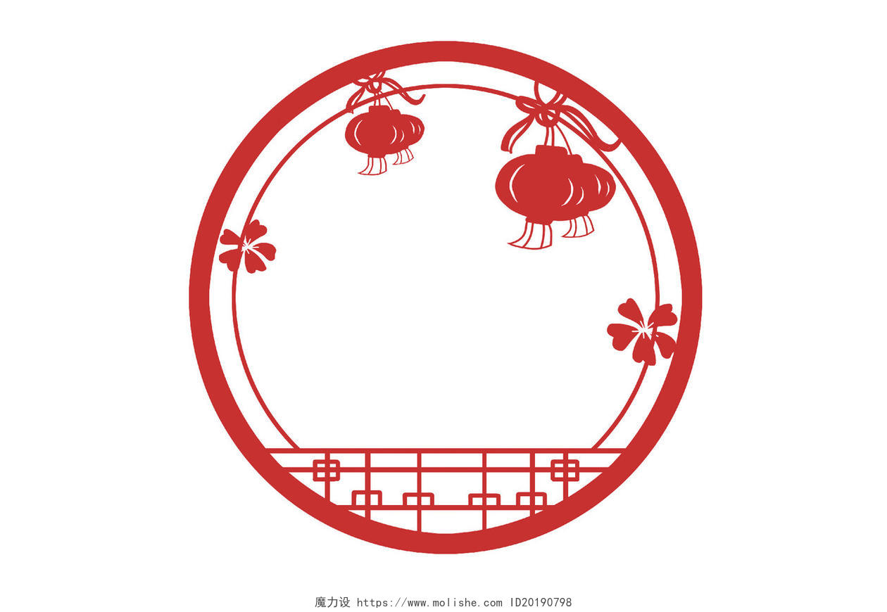 喜庆中国风中式古风红色灯笼圆形边框